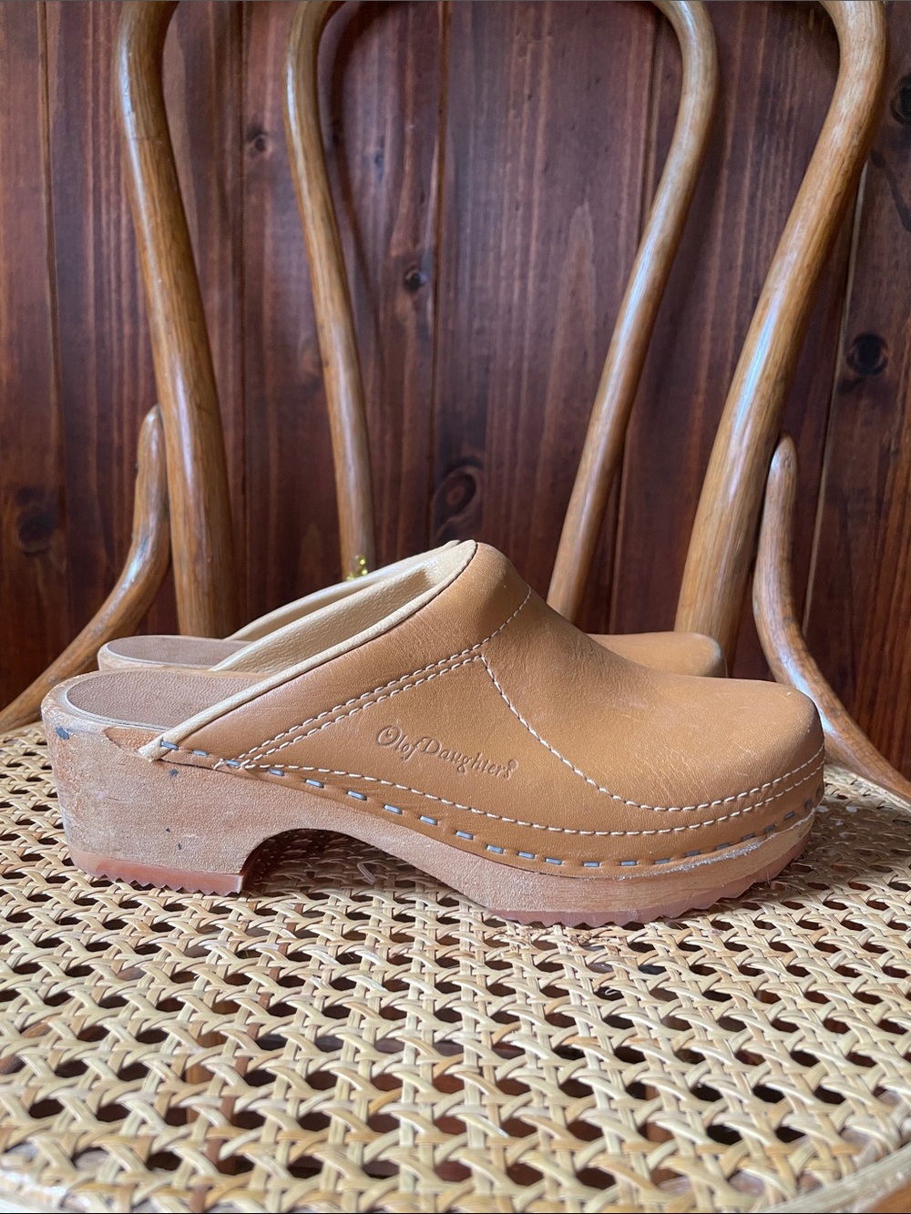 Vintage 1970s Olof Daughters Tan Leather Clog Mules Sz8 - Picture 8 of 11
